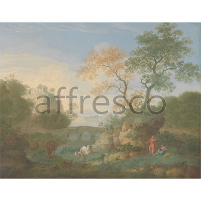 Фреска Affresco, William Smith A Landscape with Distant Classical Ruins a Bridge Figures and Cattle